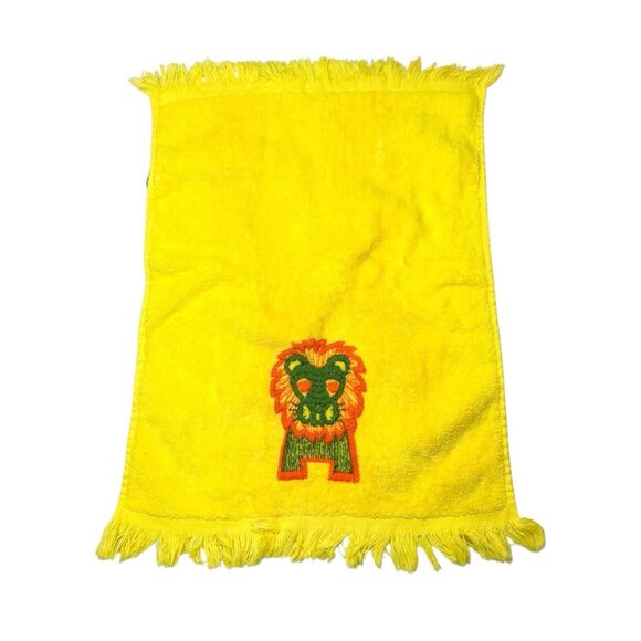 VTG 70s Golden Crown Yellow Fingertip Towel Embroidered Lion - Picture 3 of 8